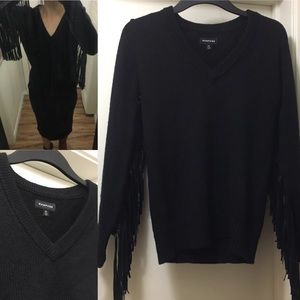 Rampage Fringe Sleeve V-Neck Sweater